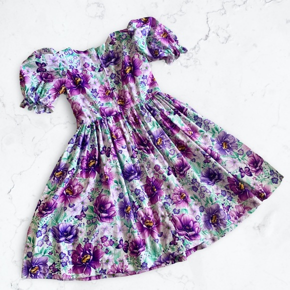 Miss Smarty Pants New Hand Crafted Purple Floral Dress Girls Size 8 - Picture 2 of 4